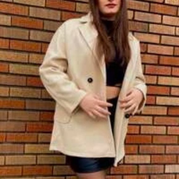 Classic Double Breasted Pea Overcoat jacket fall/winter - beige - Picture 7 of 11